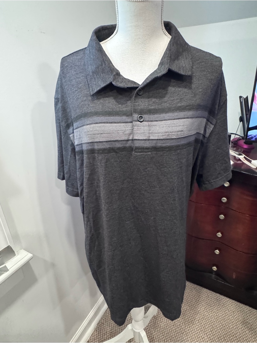 George Dark Gray Polo Shirt with Subtle Stripe